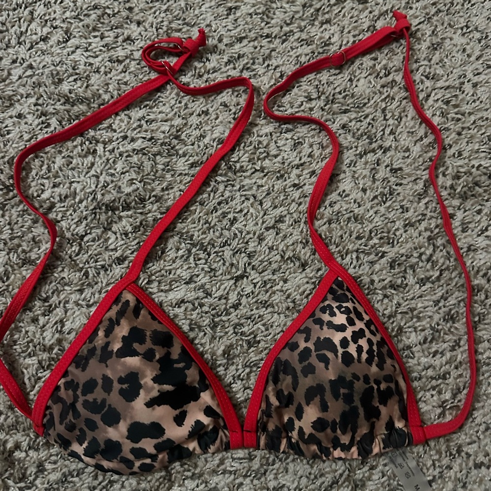 Leopard Print Bikini with Red Straps